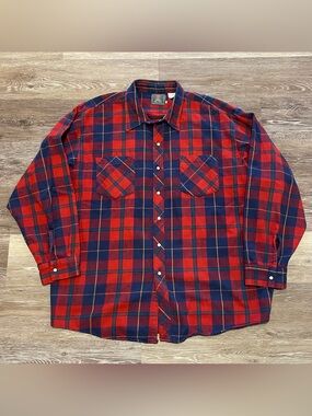Vintage 80s Hammill Flannel Shirt Mens 2XL Pearl Snap Red Plaid Work Wear
